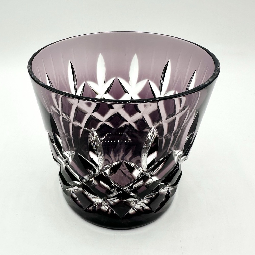 Ajka Purple Cut To Clear Crystal Whiskey Lowball Glass Bohemian Hungary